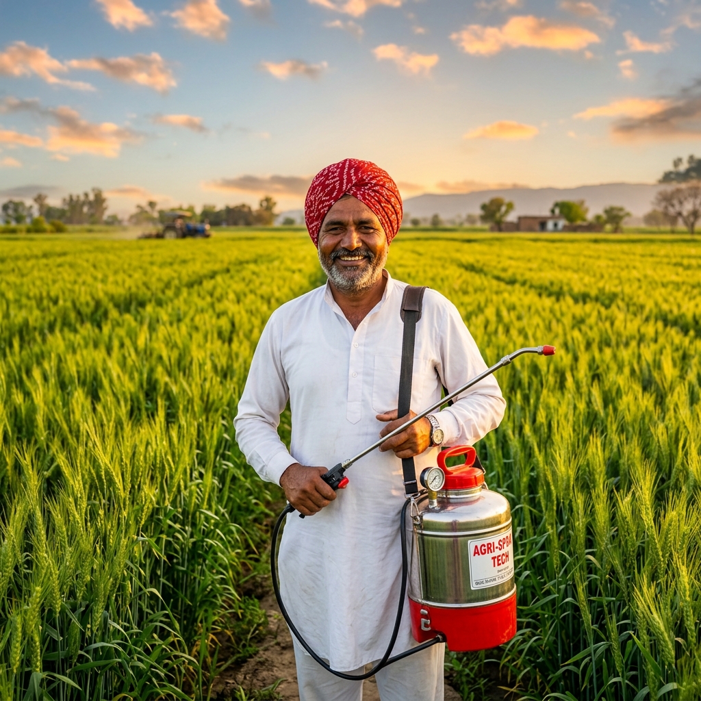 Happy Indian Farmer with SafeClean Equipment